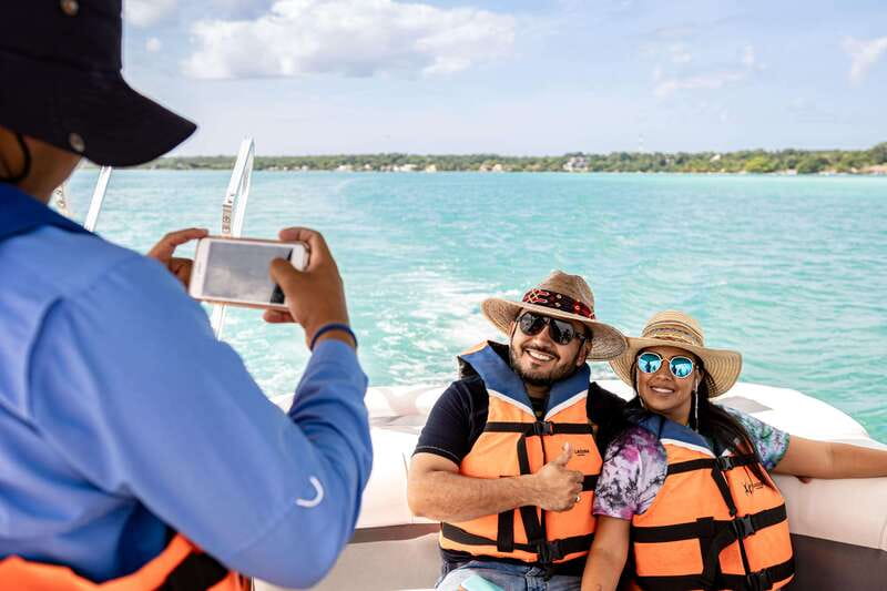 Bacalar: Lake of Seven Colors Pontoon Tour with Fruit - Pirate Channel, Island of Birds, and how the route keeps the views varied